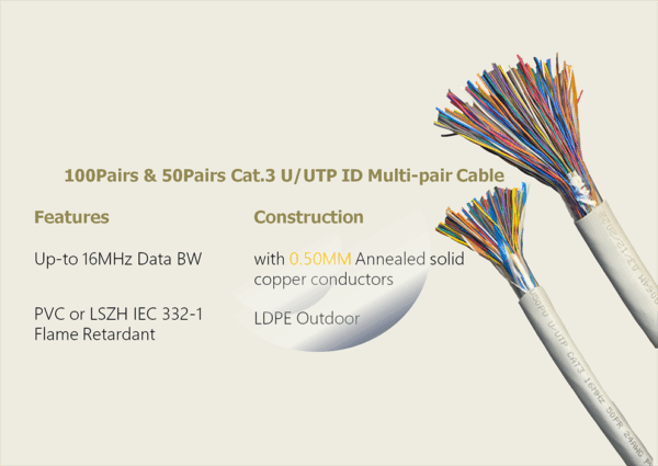 Multi-pair Cat.3 Indoor Data Cables, PVC CMX or LSZH-FR Sheathed, 5Pairs to 100Pairs - Image 4