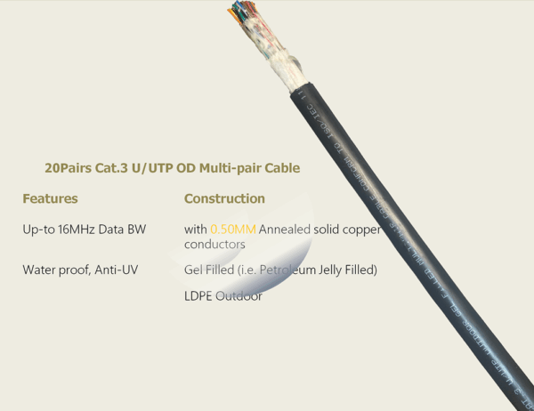 Multi-pair Cat.3 Gel Filled Outdoor Data Cables, Water-proofed, 5Pairs to 100Pairs - Image 3